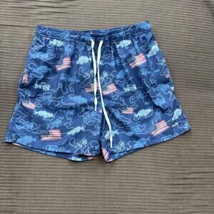 Huk Swim Trunks Mens Large Patriotic Fish Flag Board Shorts Lined Drawstring